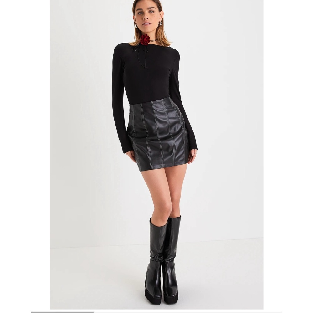 Edgy Icon Black Vegan Leather High-Rise Mini Skirt